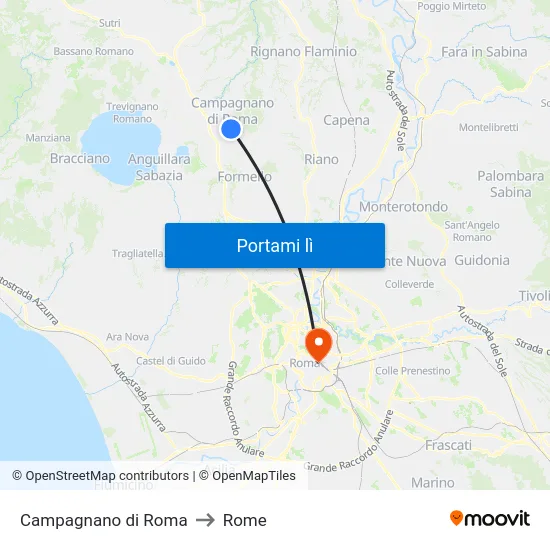 Campagnano di Roma to Rome map