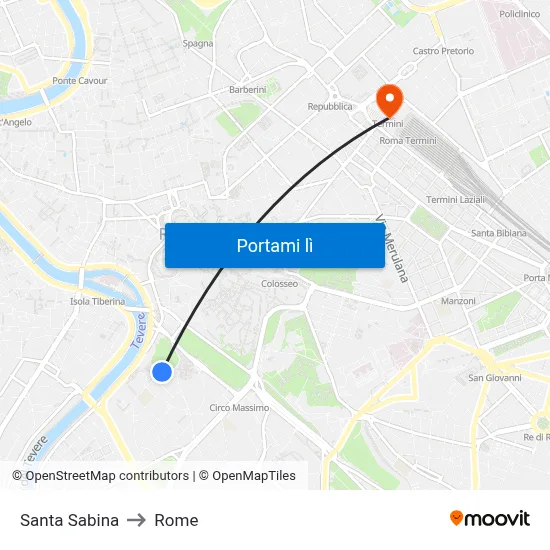 Santa Sabina to Rome map
