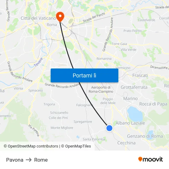 Pavona to Rome map