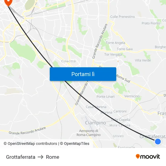Grottaferrata to Rome map