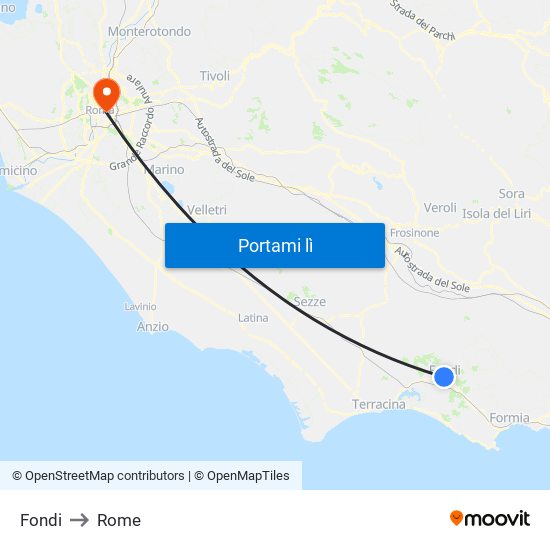 Fondi to Rome map