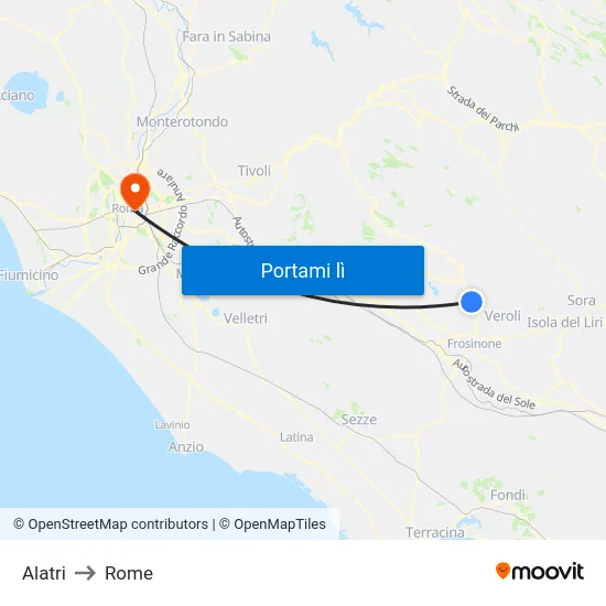 Alatri to Rome map