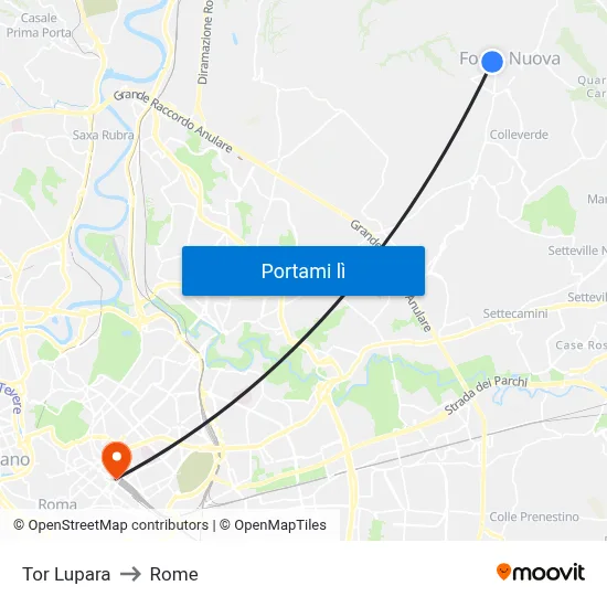 Tor Lupara to Rome map