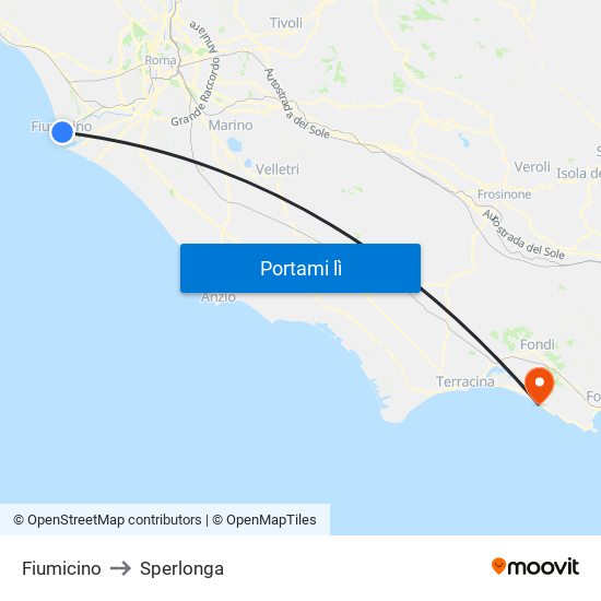 Fiumicino to Sperlonga map