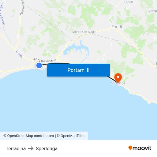 Terracina to Sperlonga map