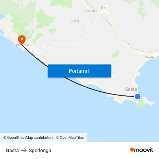 Gaeta to Sperlonga map