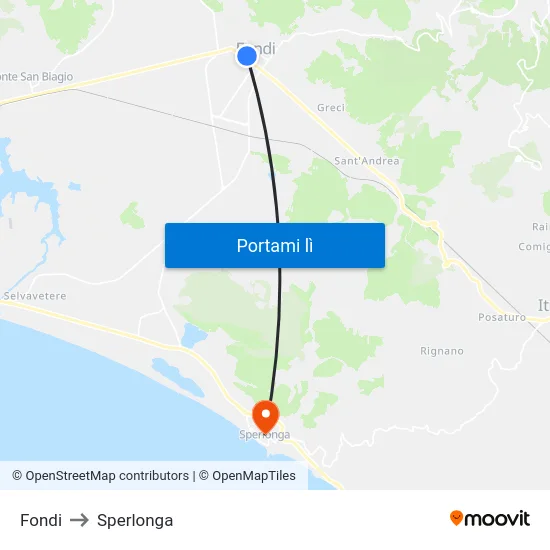 Fondi to Sperlonga map