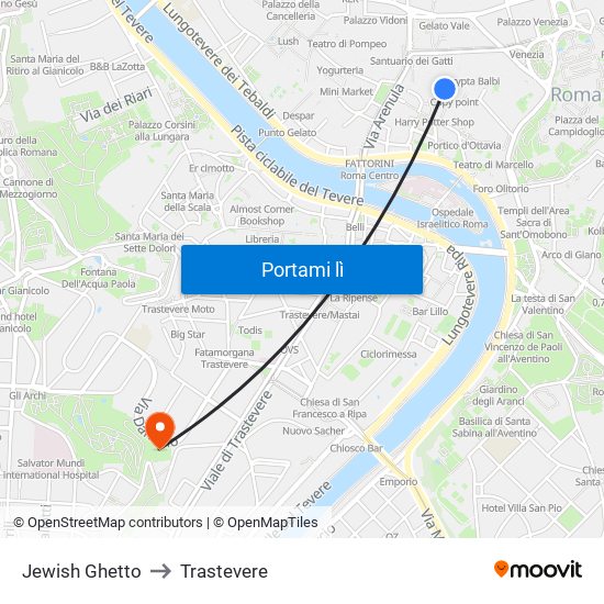 Jewish Ghetto to Trastevere map