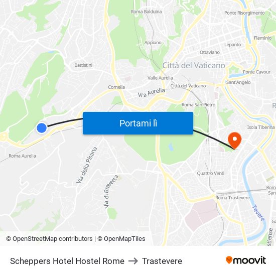 Scheppers Hotel Hostel Rome to Trastevere map