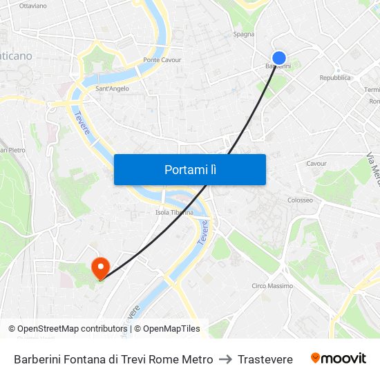 Barberini Fontana di Trevi Rome Metro to Trastevere map