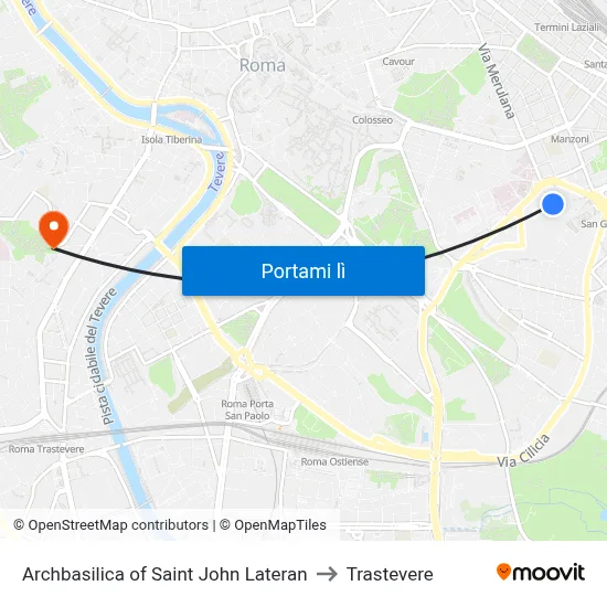Archbasilica of Saint John Lateran to Trastevere map
