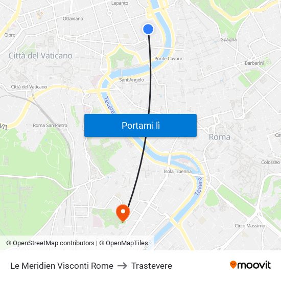 Le Meridien Visconti Rome to Trastevere map