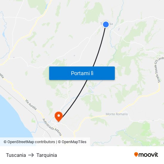 Tuscania to Tarquinia map