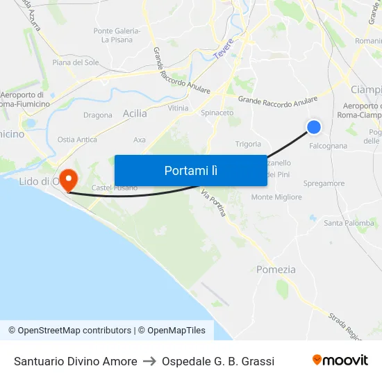 Santuario Divino Amore to Ospedale G. B. Grassi map