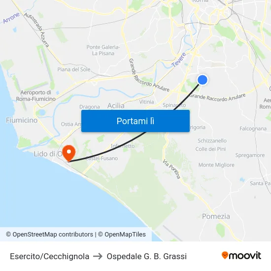 Esercito/Cecchignola to Ospedale G. B. Grassi map