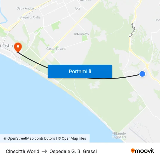 Cinecittà World to Ospedale G. B. Grassi map