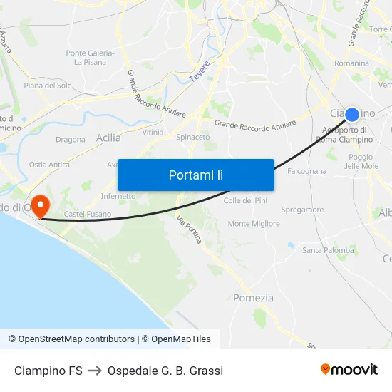Ciampino FS to Ospedale G. B. Grassi map