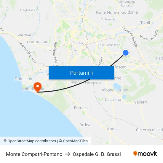 Monte Compatri-Pantano to Ospedale G. B. Grassi map