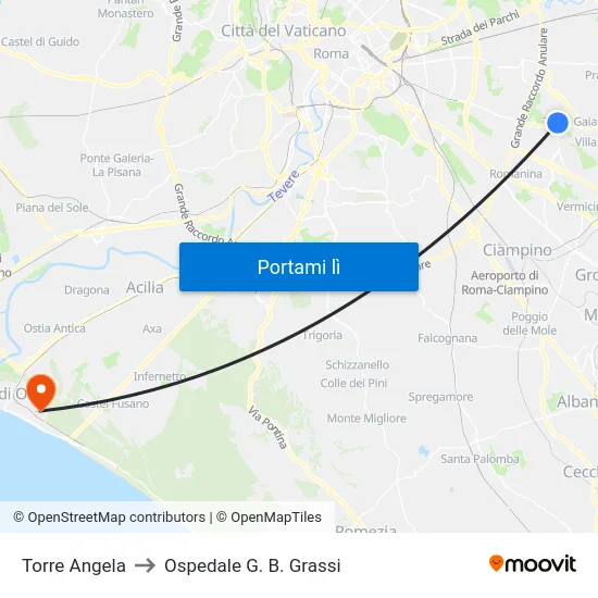 Torre Angela to Ospedale G. B. Grassi map