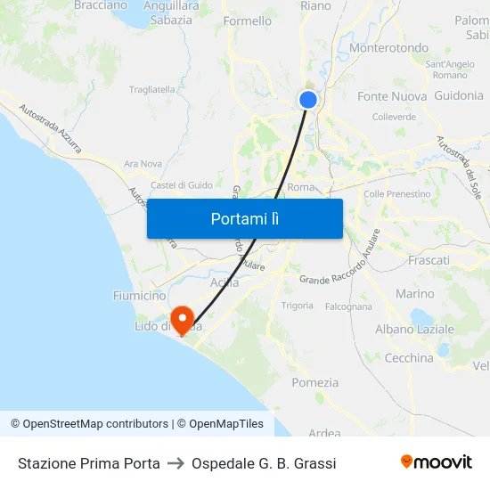 Stazione Prima Porta to Ospedale G. B. Grassi map