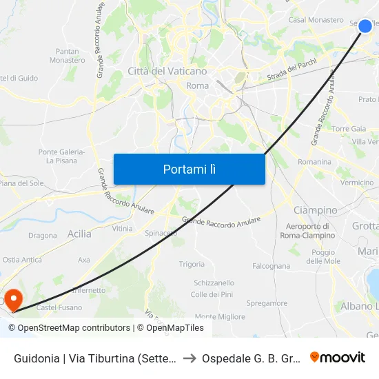 Guidonia | Via Tiburtina (Setteville) to Ospedale G. B. Grassi map