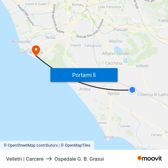 Velletri | Carcere to Ospedale G. B. Grassi map