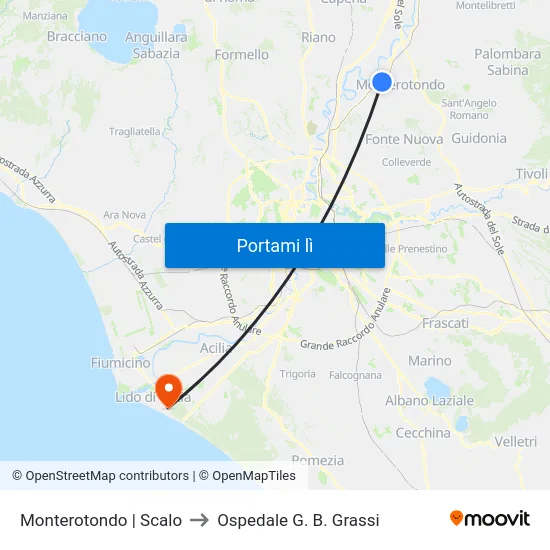 Monterotondo | Scalo to Ospedale G. B. Grassi map