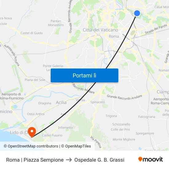 Roma | Piazza Sempione to Ospedale G. B. Grassi map