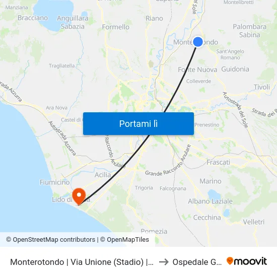 Monterotondo | Via Unione (Stadio) | Liceo Scientifico G.Peano to Ospedale G. B. Grassi map