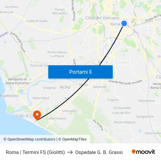 Roma | Termini FS (Giolitti) to Ospedale G. B. Grassi map