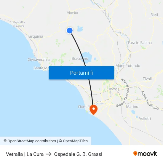 Vetralla | La Cura to Ospedale G. B. Grassi map