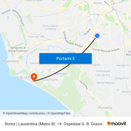 Roma | Laurentina (Metro B) to Ospedale G. B. Grassi map