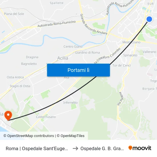 Roma | Ospedale Sant'Eugenio to Ospedale G. B. Grassi map