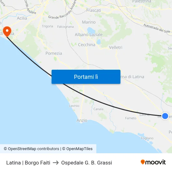Latina | Borgo Faiti to Ospedale G. B. Grassi map