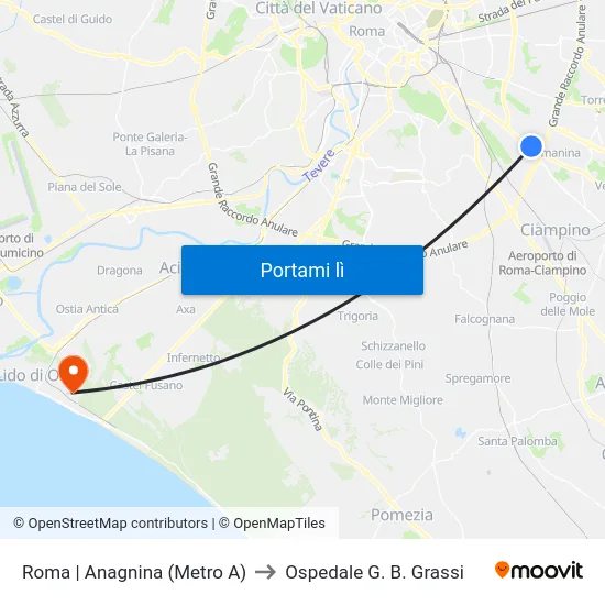Roma | Anagnina (Metro A) to Ospedale G. B. Grassi map