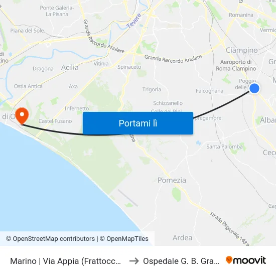 Marino | Via Appia (Frattocchie) to Ospedale G. B. Grassi map