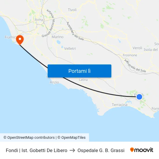 Fondi | Ist. Gobetti De Libero to Ospedale G. B. Grassi map