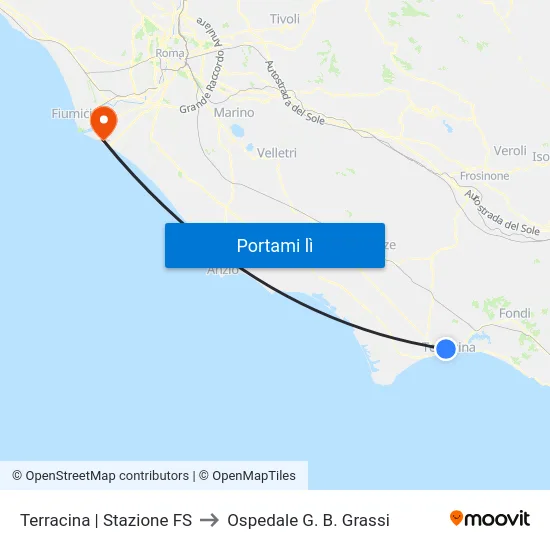 Terracina | Stazione FS to Ospedale G. B. Grassi map