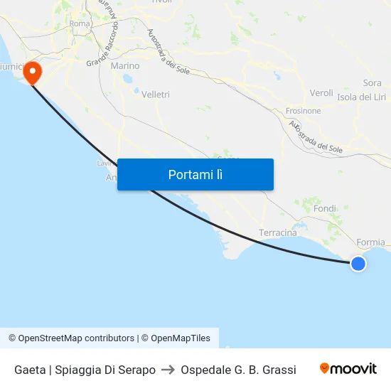 Gaeta | Spiaggia Di Serapo to Ospedale G. B. Grassi map