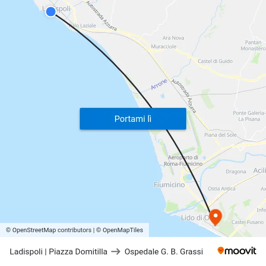 Ladispoli | Piazza Domitilla to Ospedale G. B. Grassi map