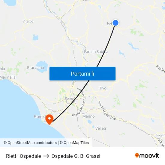 Rieti | Ospedale to Ospedale G. B. Grassi map