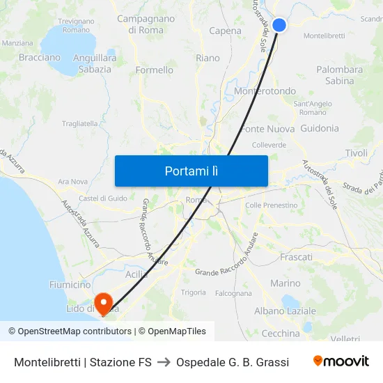 Montelibretti | Stazione FS to Ospedale G. B. Grassi map