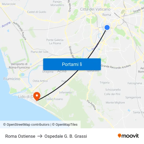 Roma Ostiense to Ospedale G. B. Grassi map