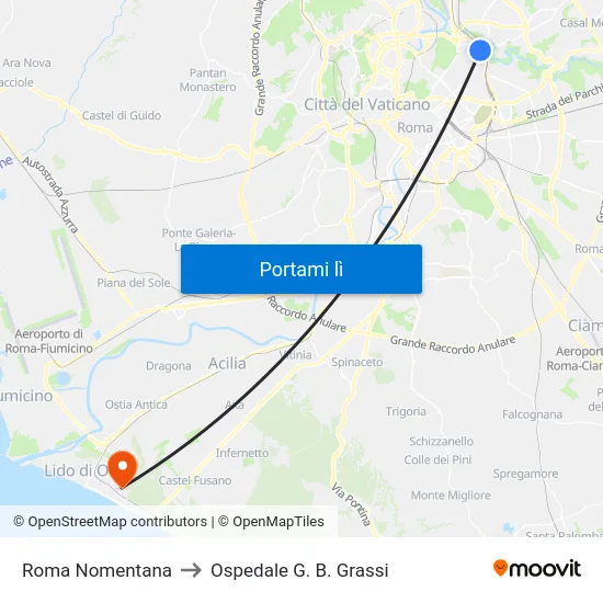 Roma Nomentana to Ospedale G. B. Grassi map