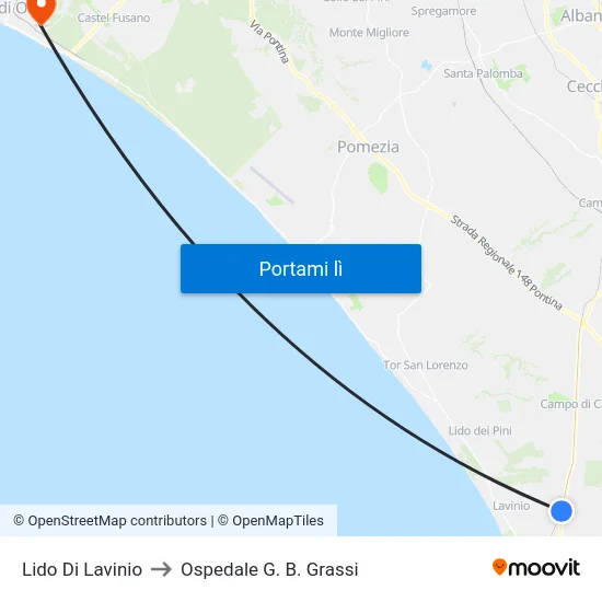 Lido Di Lavinio to Ospedale G. B. Grassi map