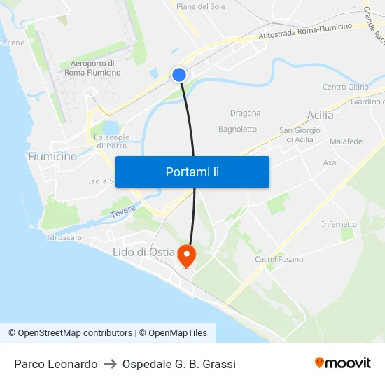 Parco Leonardo to Ospedale G. B. Grassi map
