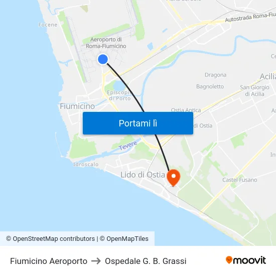 Fiumicino Aeroporto to Ospedale G. B. Grassi map