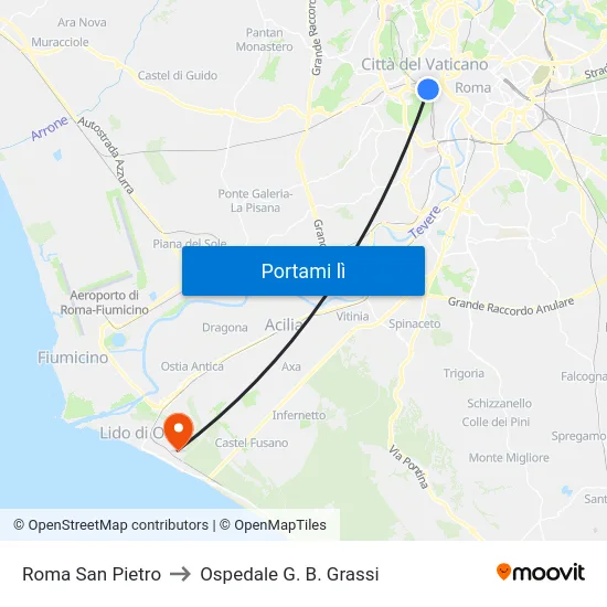 Roma San Pietro to Ospedale G. B. Grassi map