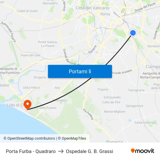 Porta Furba  - Quadraro to Ospedale G. B. Grassi map