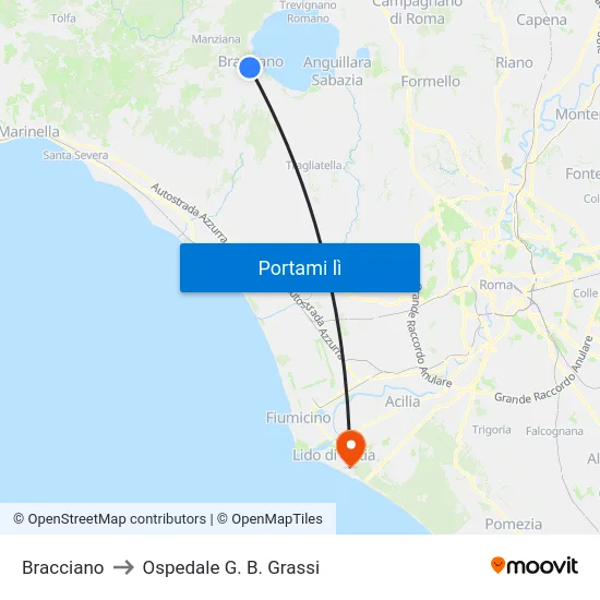 Bracciano to Ospedale G. B. Grassi map